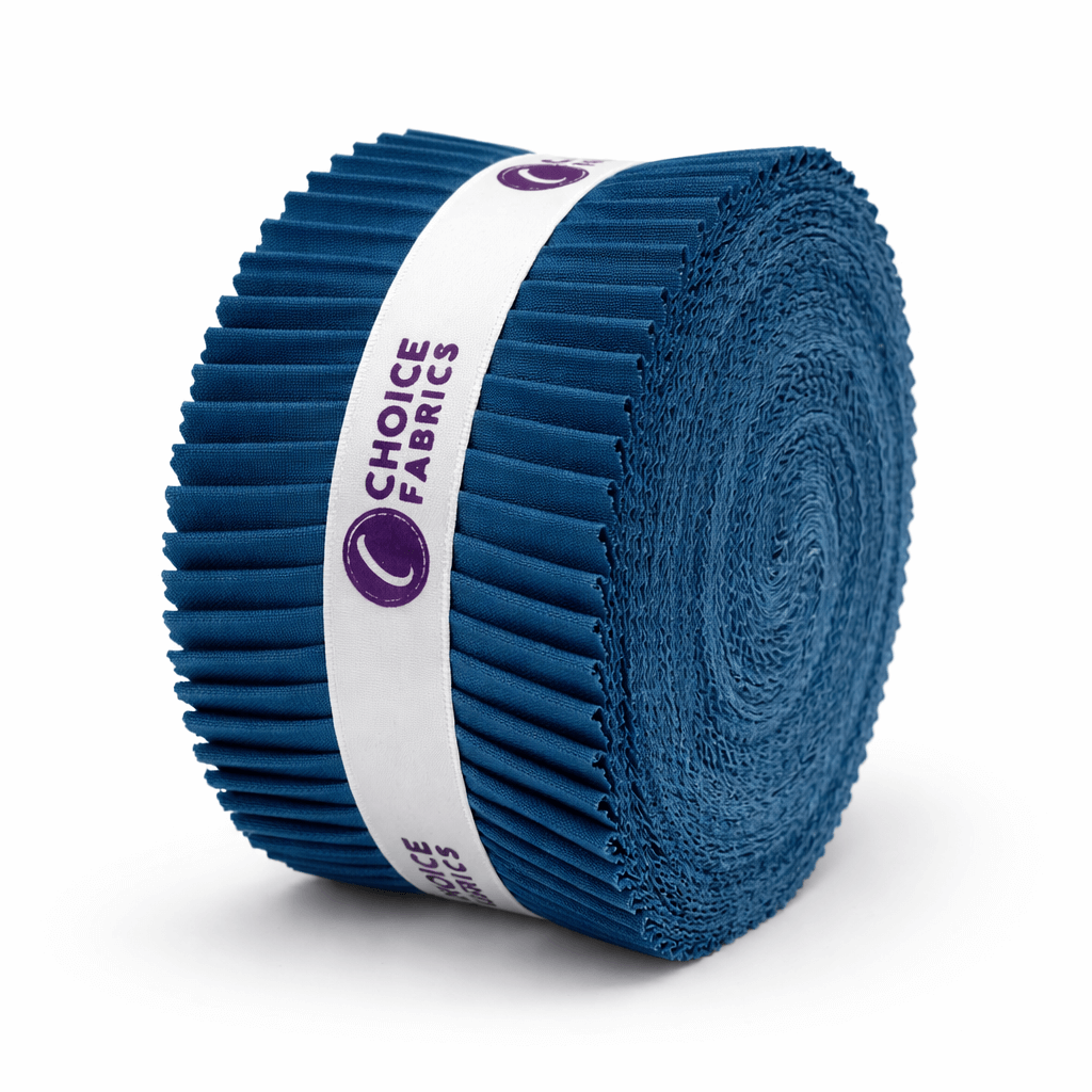 Choice Fabrics Supreme Solids 2.5 inch strip roll blue jay 40 strips