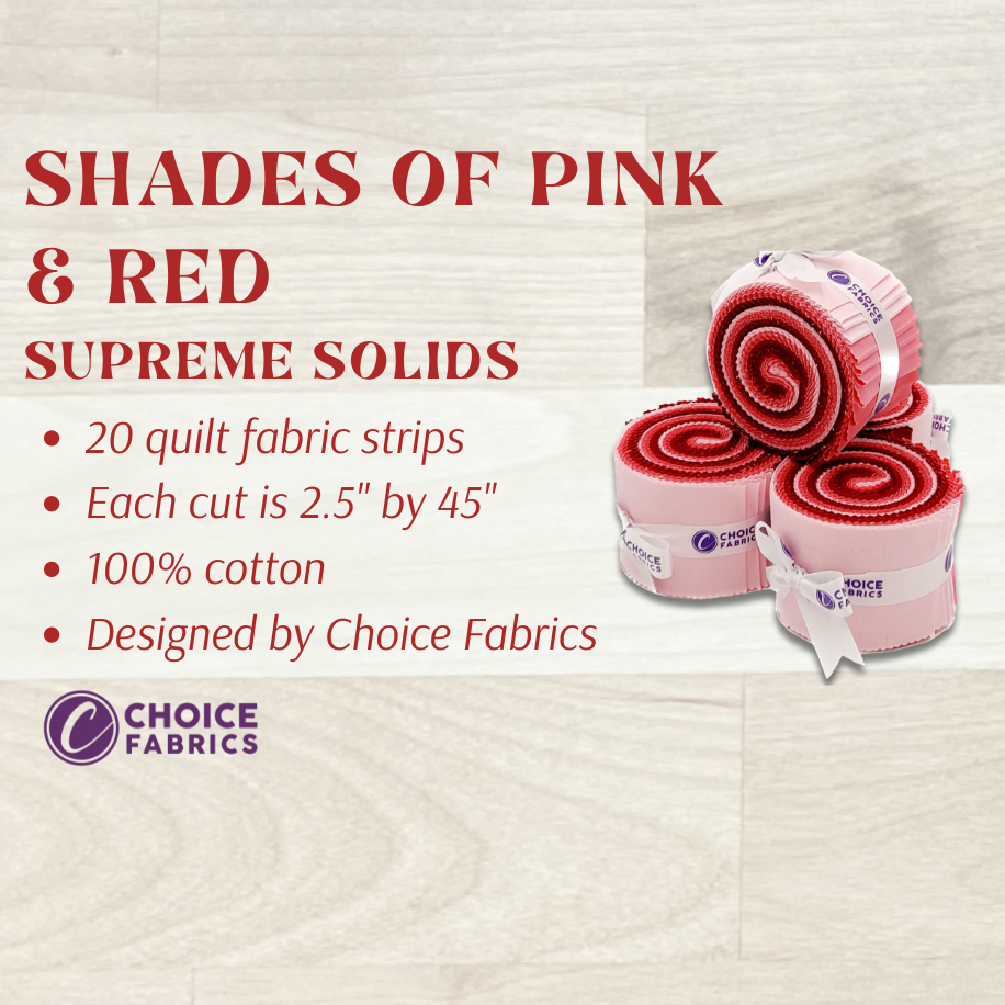 Pink, Red Supreme Solids - 2.5" Roll - Shades of Pink & Red (20 cuts)
