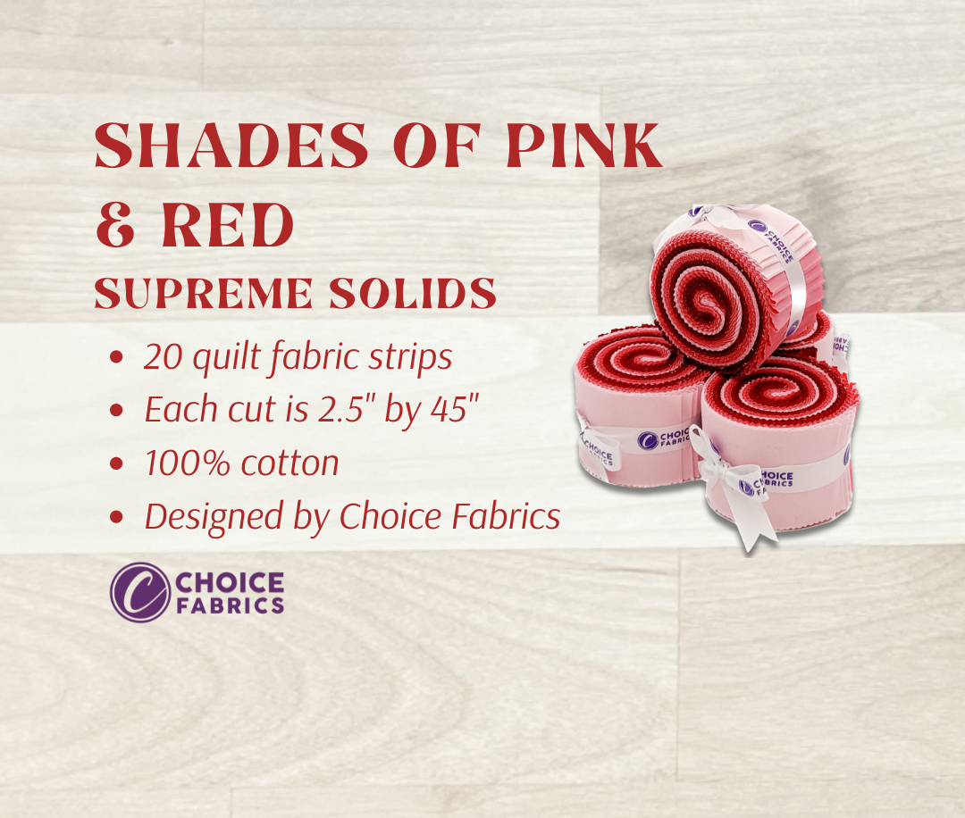 Pink, Red Supreme Solids - 2.5" Roll - Shades of Pink & Red (20 cuts)