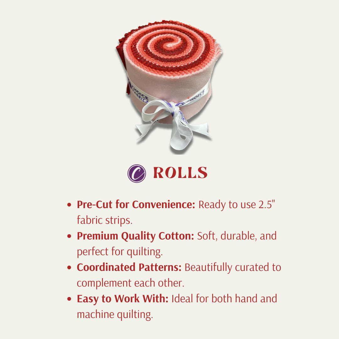 Pink, Red Supreme Solids - 2.5" Roll - Shades of Pink & Red (20 cuts)