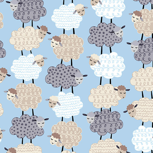 Sweet Dreams Flannel - Sweet Stacked Sheep - Blue 44"/45" Cotton Flannel Fabric per yard