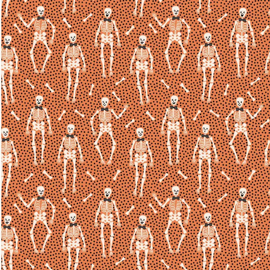 Sweet Tooth - Bones - Orange 44" / 45" Fabric Per Yard The Fabric Company