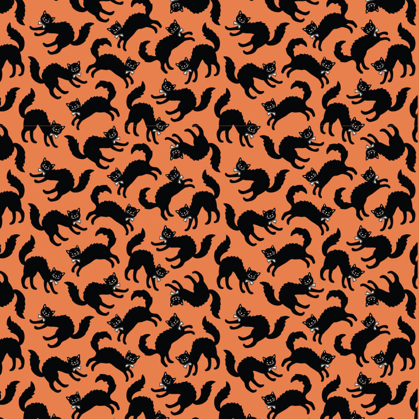 Poppie Cotton Sweet Tooth scaredy cat orange Halloween quilting cotton by the yard