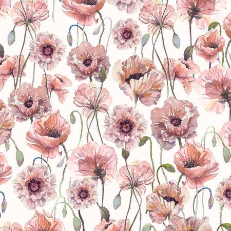RJR Floral Serenade Passionate Poppies quilting cotton fabric in Blush