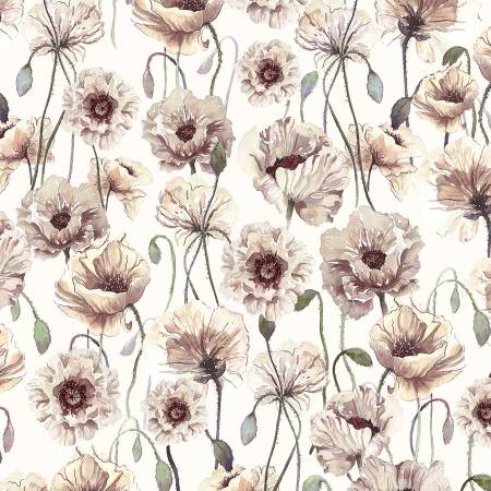 RJR Floral Serenade Passionate Poppies quilting cotton fabric in Innocent