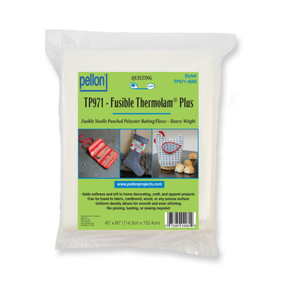 Pellon® TP971F Thermolam® Plus Fusible Fleece 45" x 60" Package. Color: White.