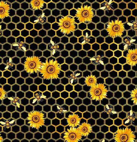 Sunflowers and Bees Cotton 43"/44" Fabric Per Yard