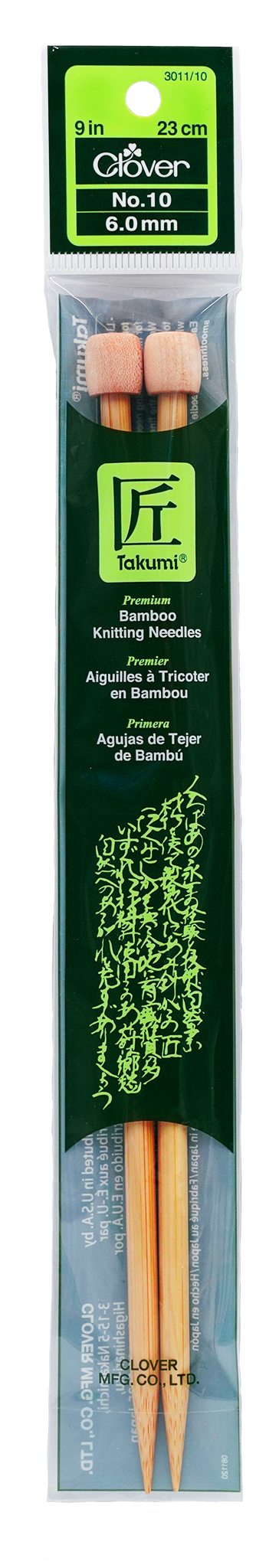 Takumi Bamboo Knitting Needles Single Pointed 9" No. 10 (6.0mm)