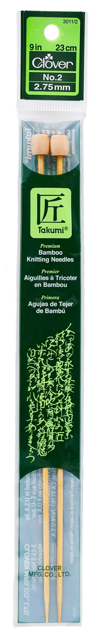 Takumi Bamboo Knitting Needles Single Pointed 9" No. 2 (2.75mm)