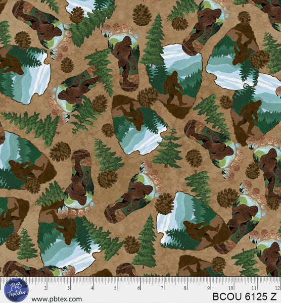 Tan Scenic Bigfoot Country BCOU-6125-Z Cotton 44”/45” Fabric Per Yard