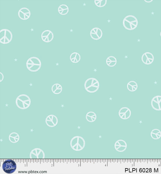 Teal Peace Symbol Peace, Love, Pickleball Cotton 44”/45” Fabric Per Yard