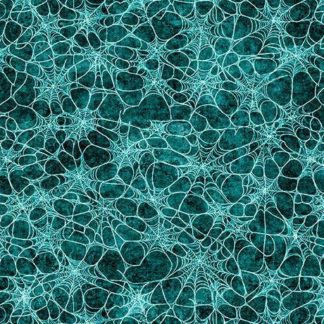 Teal Spiderwebs Witchypoo Cotton 44"/45" Fabric Per Yard