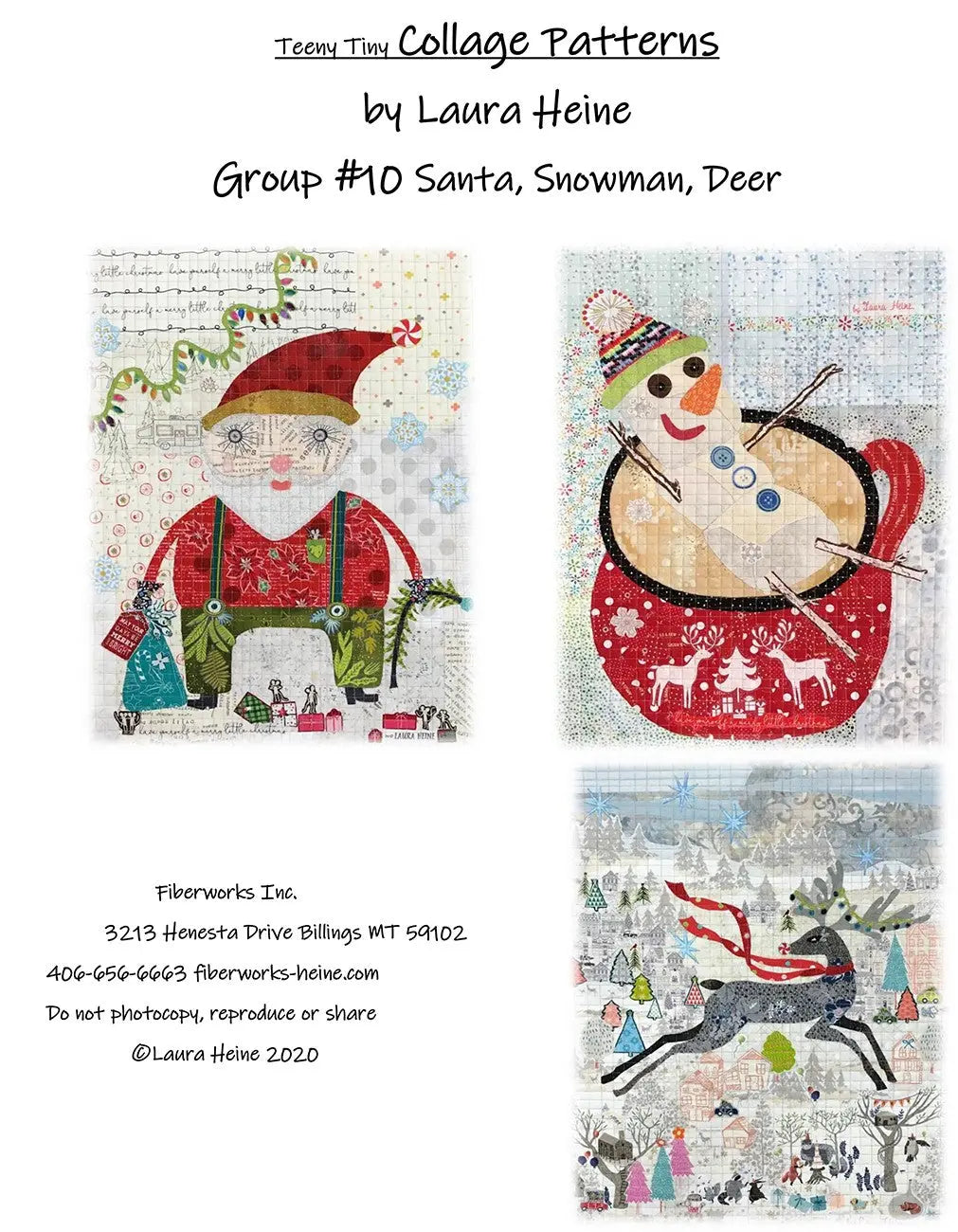 Teeny Tiny Collage Pattern Group #10 Santa Snowman Deer by Laura Heine - Linda's Electric Quilters