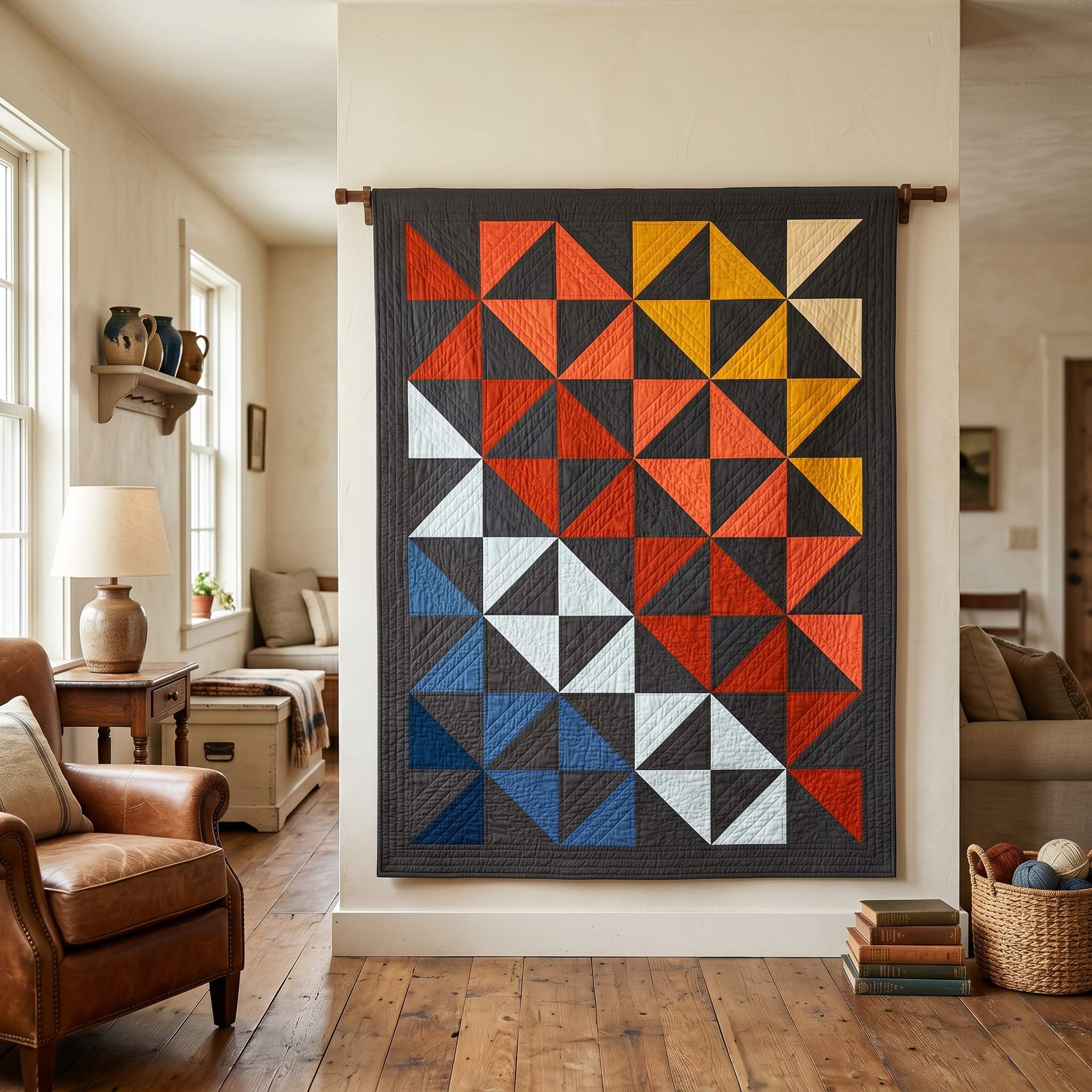 Tequila Sunrise Quilt Kit Supreme Solids Edition, twin size half square triangle quilt kit by Choice Fabrics, 62 x 80 inches