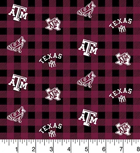 Texas A&M Aggies Buffalo Plaid licensed collegiate quilting fabric, maroon plaid print on cotton, sold by the yard