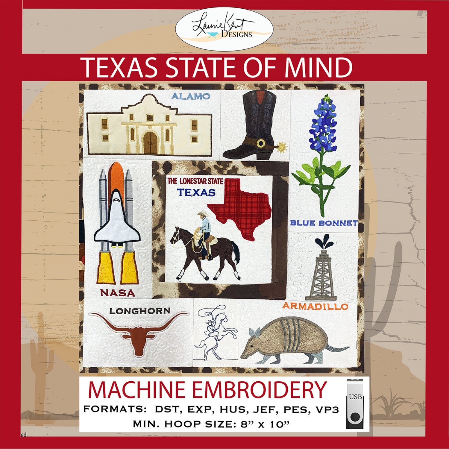 Texas State of Mind Embroidery Pattern Laurie Kent Designs