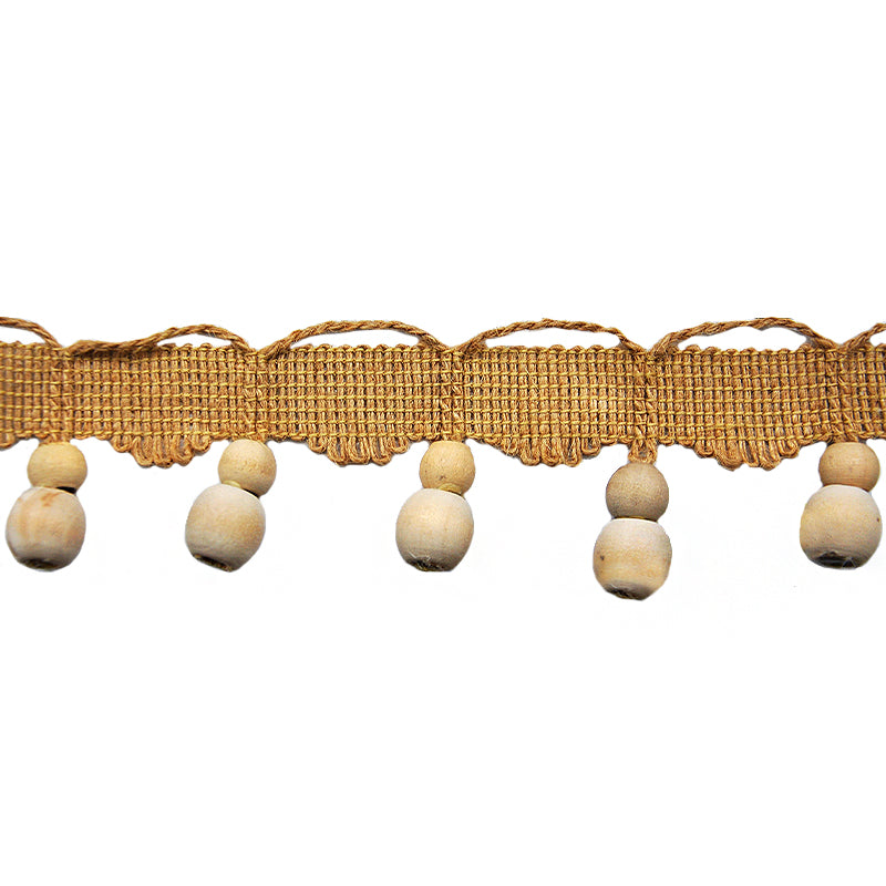 Texture Collection - 2" Length Small Wooden Ball Tassel Fringe in Jute (25 Yard Roll) - BF-4801-28 Natural