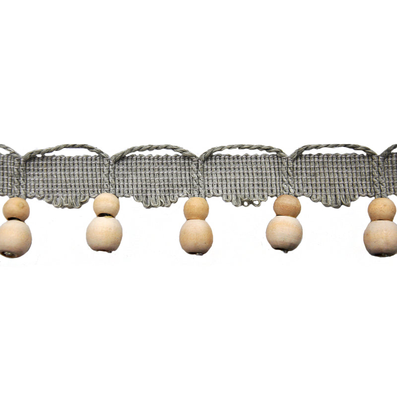 Texture Collection - 2" Length Small Wooden Ball Tassel Fringe in Linen (25 Yard Roll)-BF-4802-11 Grey