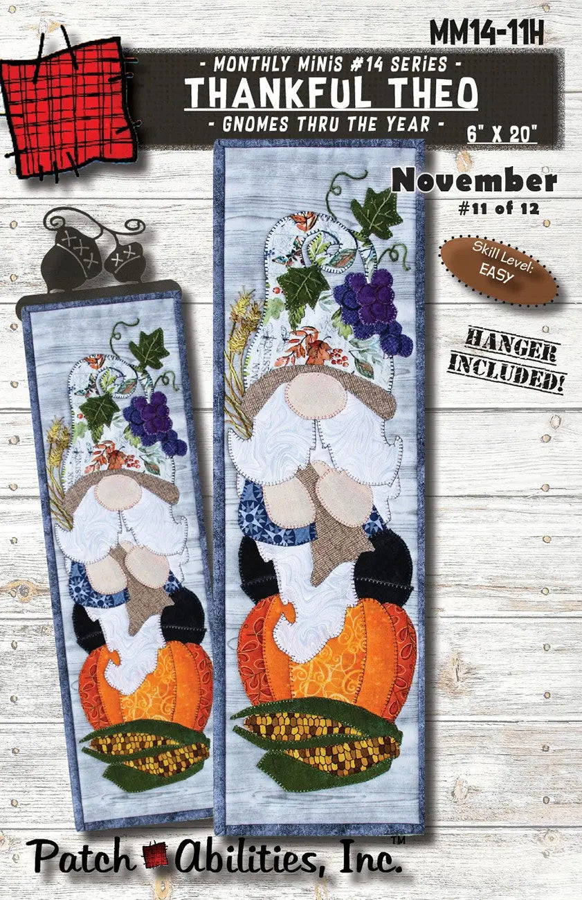 Thankful Theo with Hanger- Gnomes Thru The Year - Linda's Electric Quilters