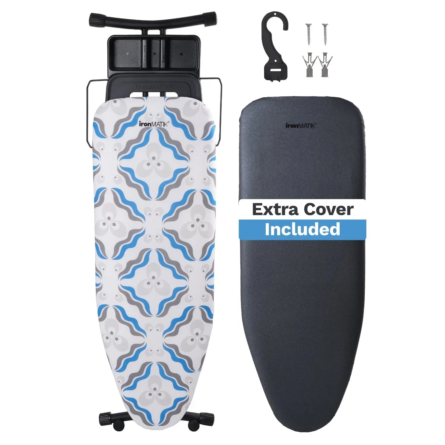 The BLACK Collection - Space Maker Premium Ironing Board in Chintamani Blue ironMATIK