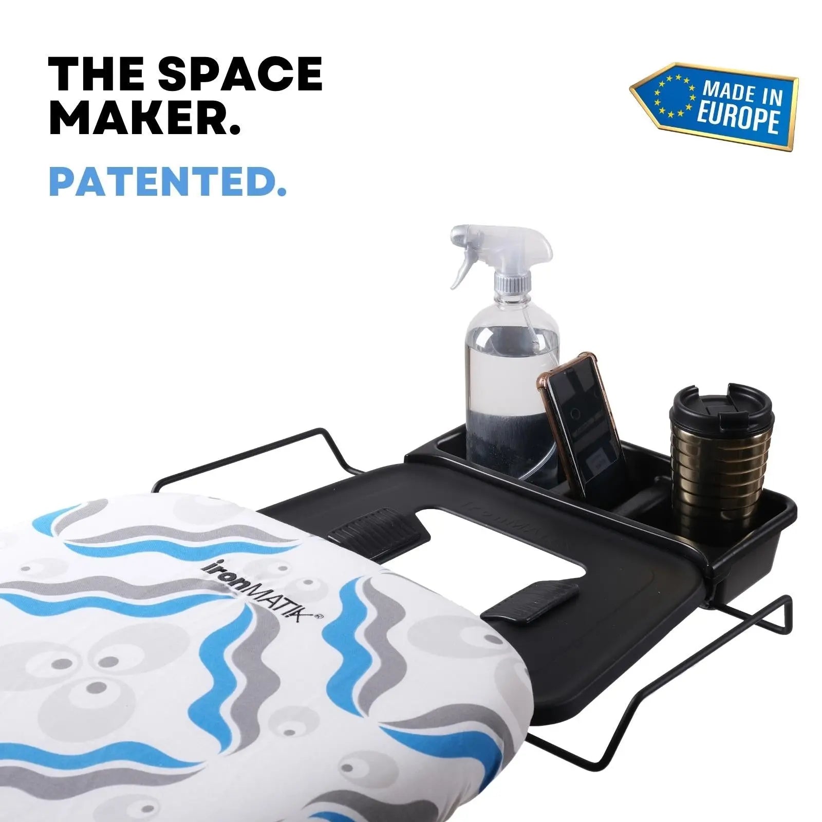 The BLACK Collection - Space Maker Premium Ironing Board in Chintamani Blue ironMATIK