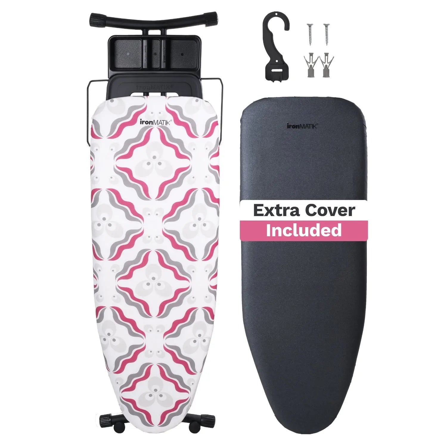 The BLACK Collection - Space Maker Premium Ironing Board in Chintamani Purple ironMATIK