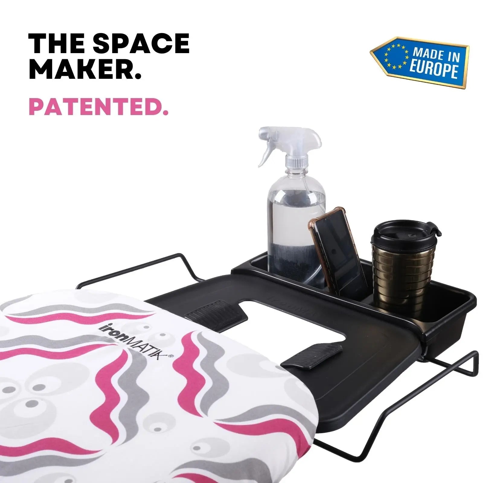 The BLACK Collection - Space Maker Premium Ironing Board in Chintamani Purple ironMATIK