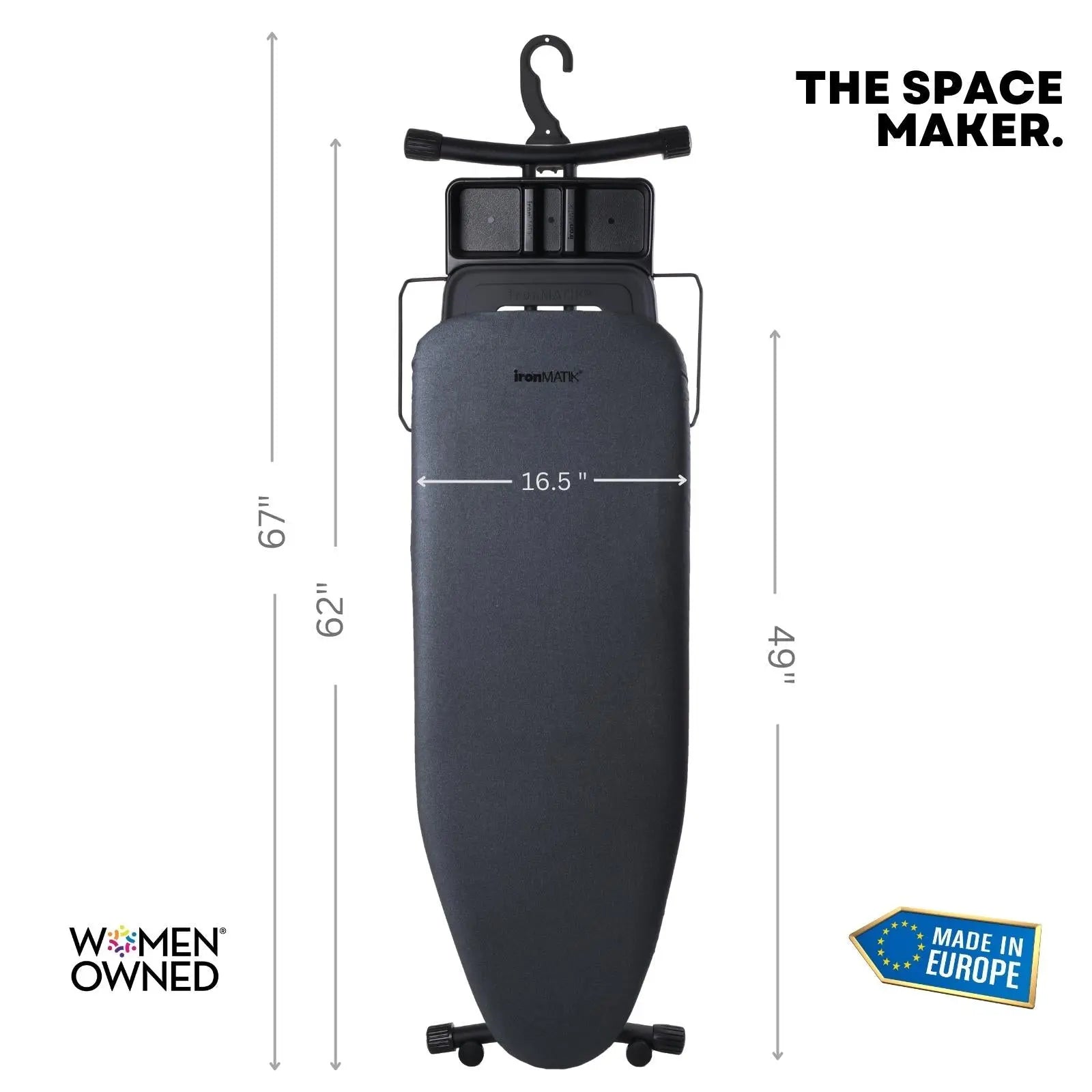 The BLACK Collection - Space Maker Premium Ironing Board in Chintamani Purple ironMATIK