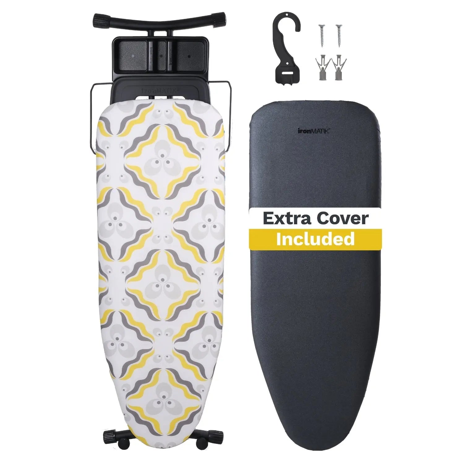The BLACK Collection - Space Maker Premium Ironing Board in Chintamani Yellow ironMATIK