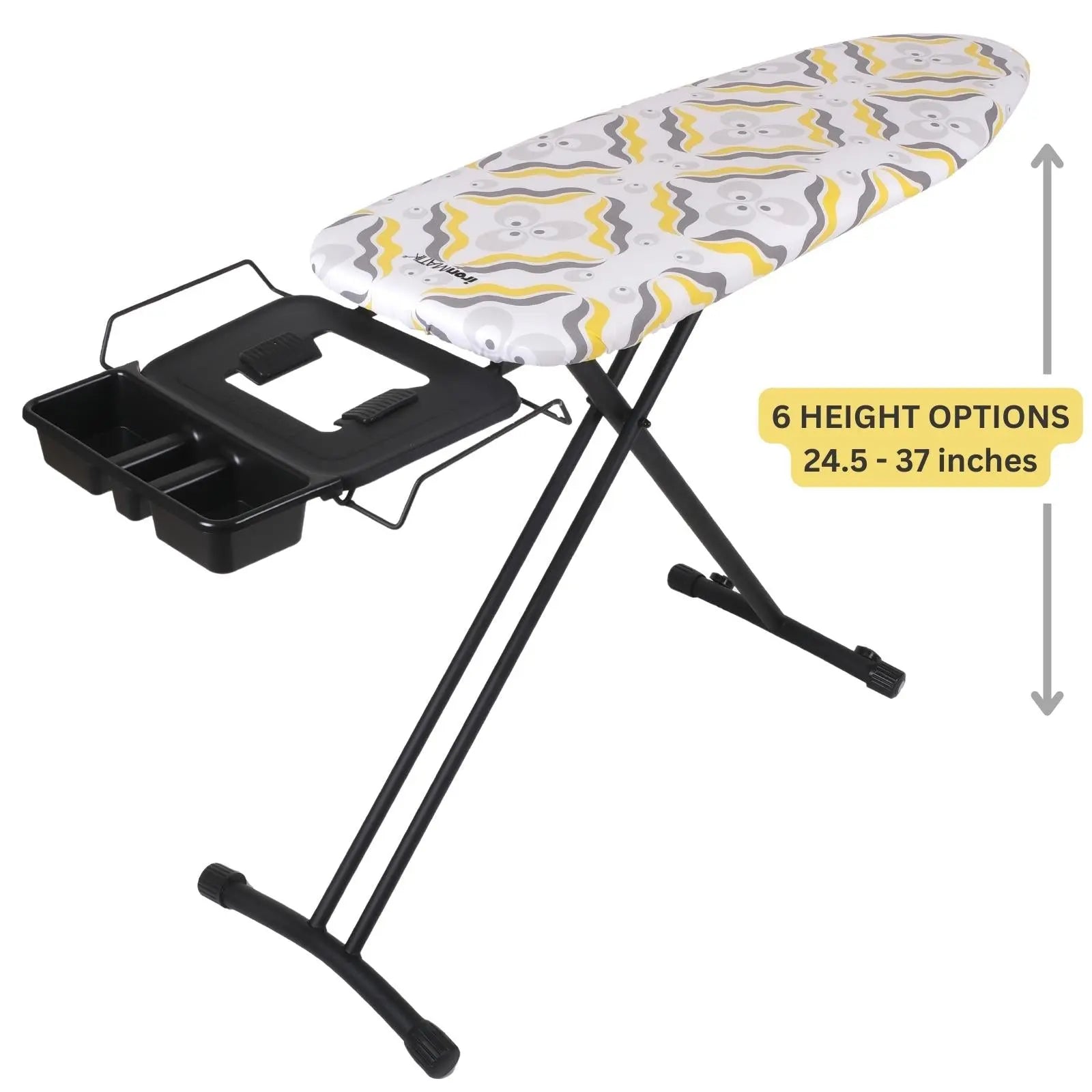 The BLACK Collection - Space Maker Premium Ironing Board in Chintamani Yellow ironMATIK