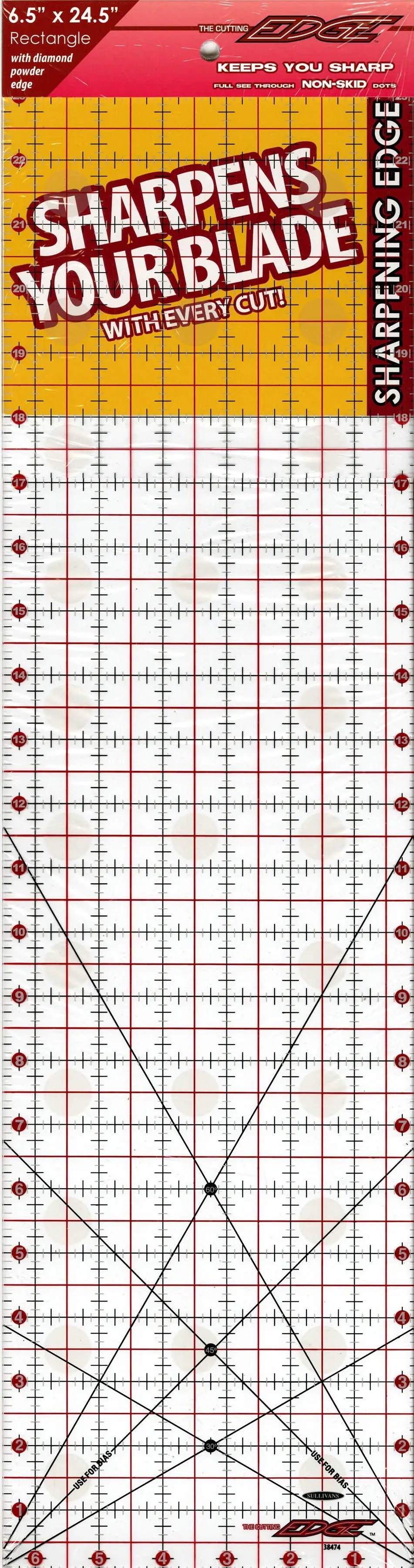 The Cutting Edge Clear Sharpening Edge Ruler 6-1/2in x 24-1/2in - Linda's Electric Quilters