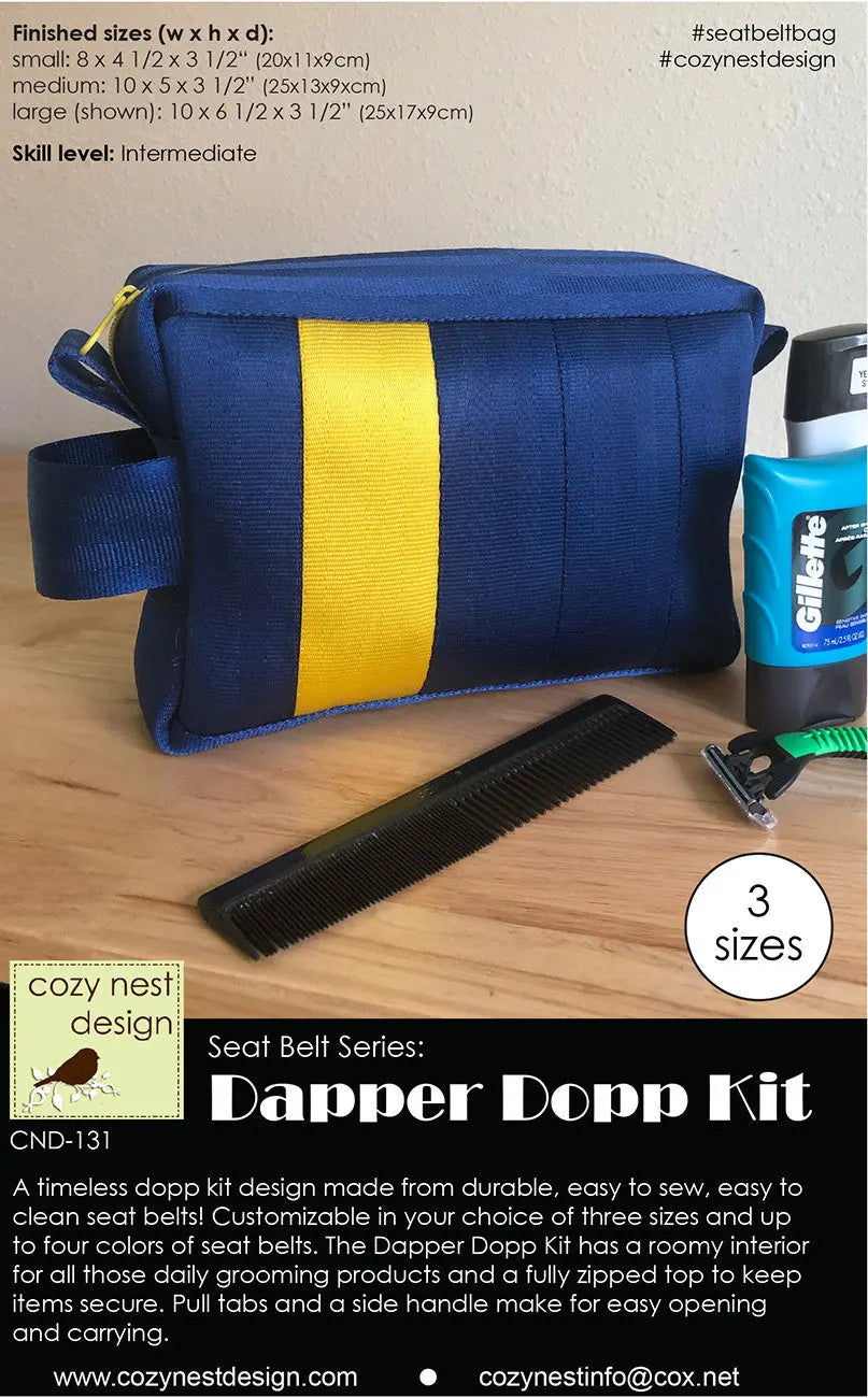 The Dapper Dopp Seat Belt Kit in Navy and Yellow - Linda's Electric Quilters