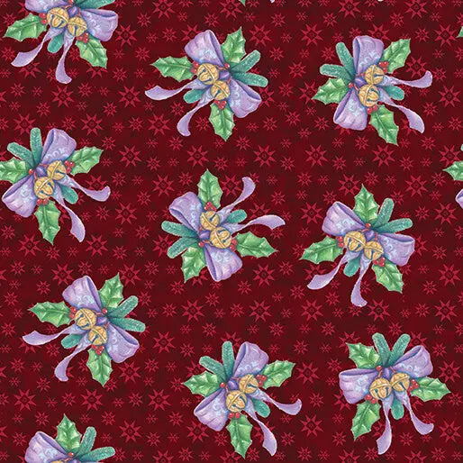 The Night Before Christmas - Ribbon & Bells - Dark Red 44" / 45" Fabric Per Yard The Fabric Company