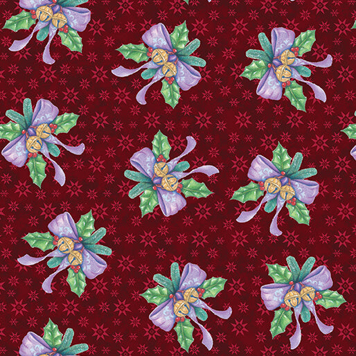 The Night Before Christmas - Ribbon & Bells - Dark Red 44" / 45" Fabric Per Yard