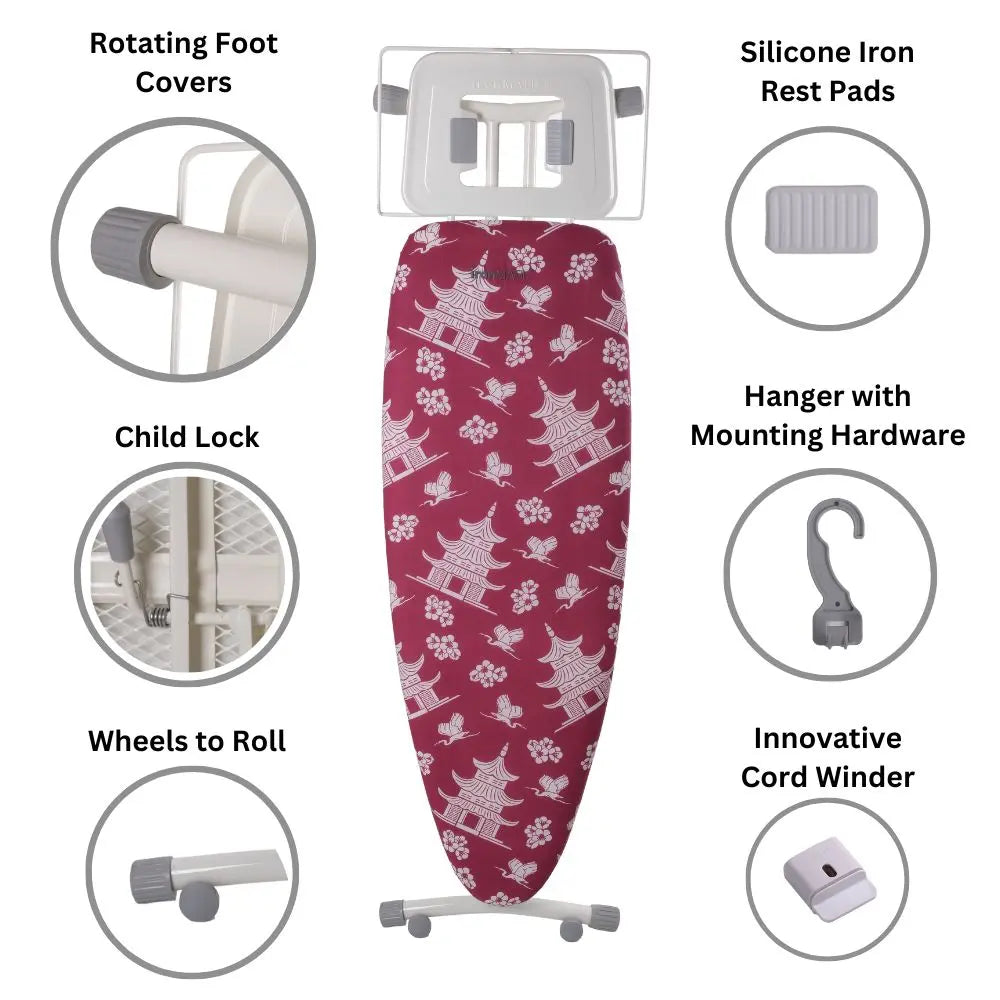 The PAGODA Collection - Space Surfer Premium Ironing Board in Pagoda Magenta ironMATIK