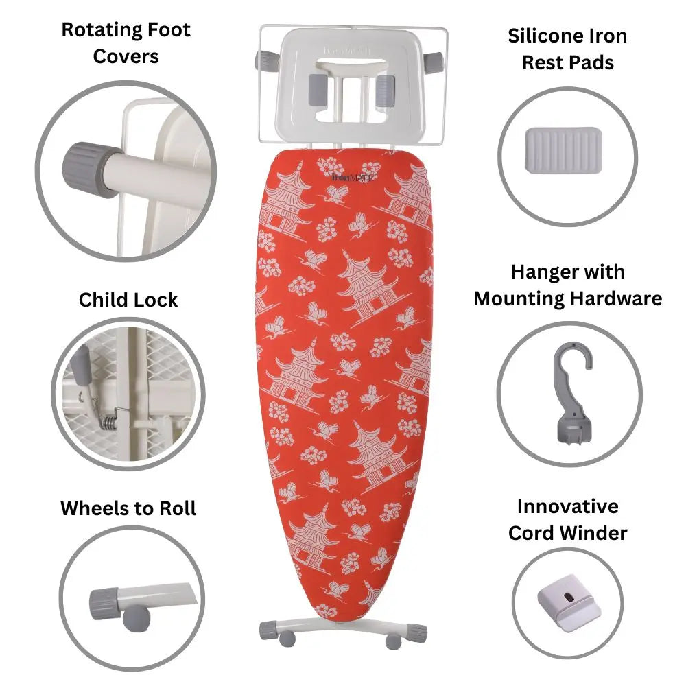The PAGODA Collection - Space Surfer Premium Ironing Board in Pagoda Orange ironMATIK
