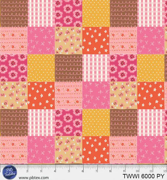 Things With Wings Pink Yellow Squares 44"/45" Fabric Per Yard P&B Textiles