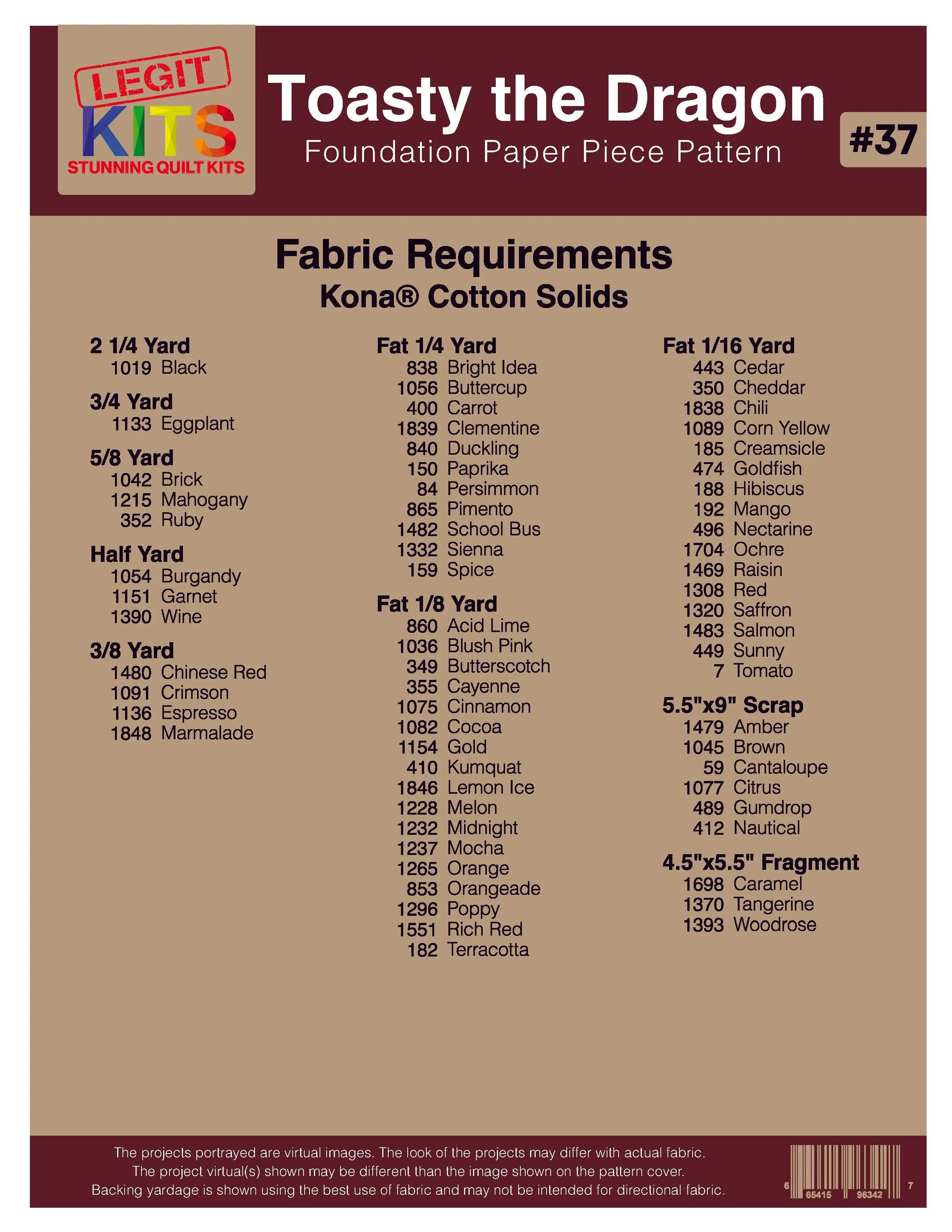 Toasty the Dragon Pattern Legit Kits