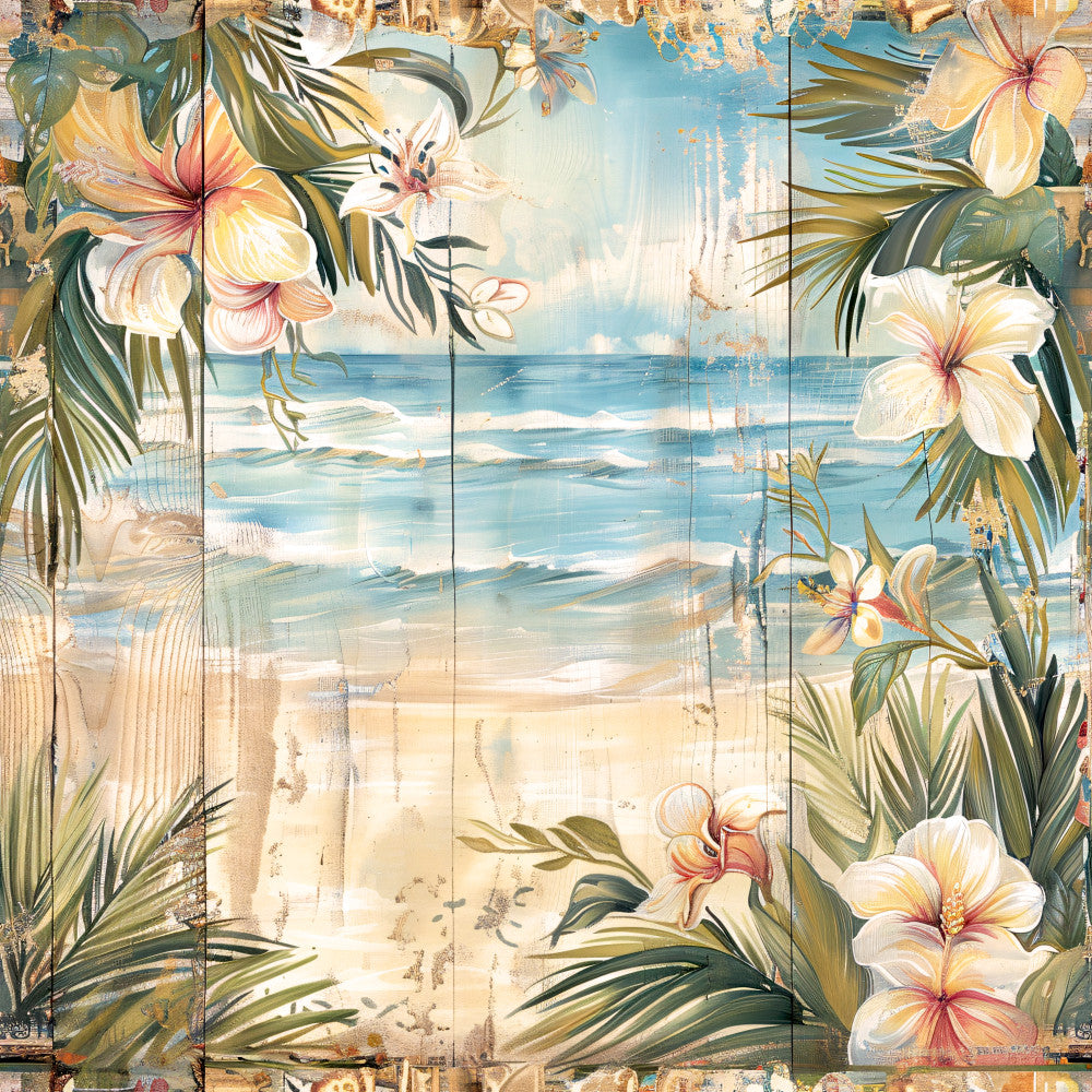 Tropical Beach Scenes Fabric Panel 9 QuiltingFabricPanels