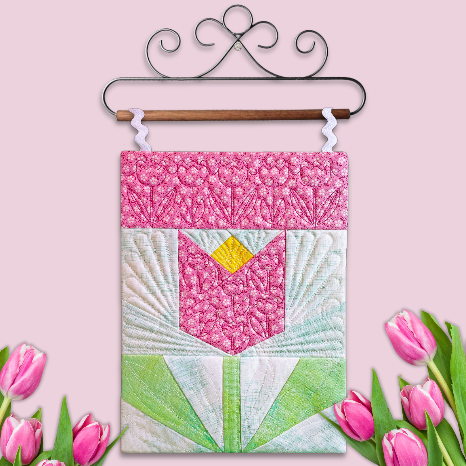 Tulip Mini Quilt Banners In the Hoop Machine Embroidery Design Set Pickle Pie Designs