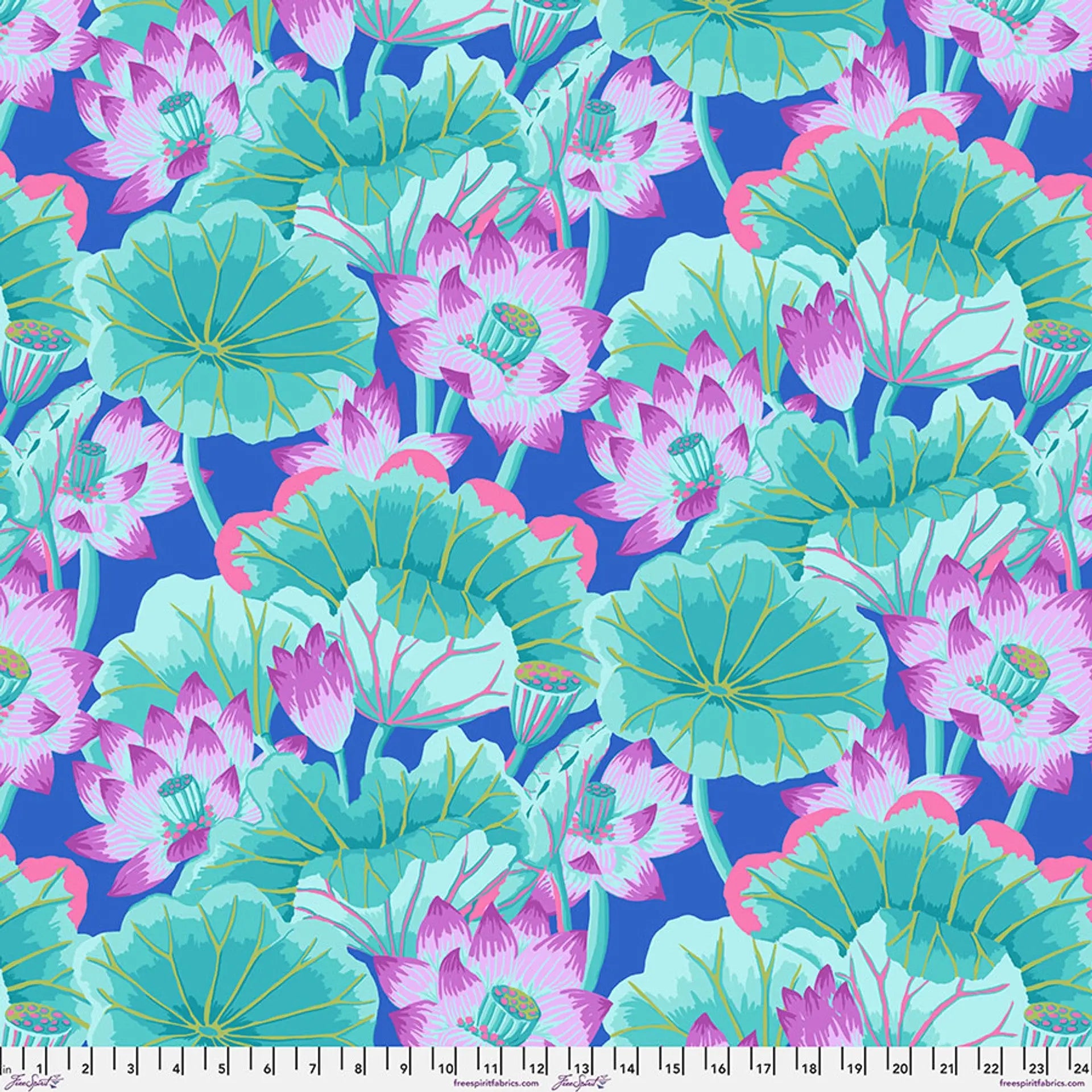 Turquoise Lake Blossoms Cotton 44"/46" Fabric Per Yard Free Spirit Fabrics