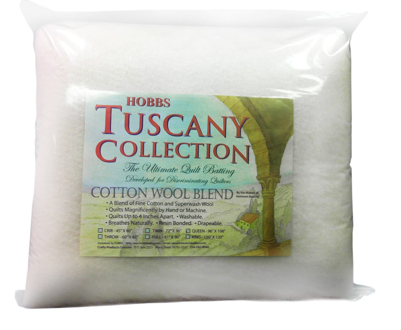Tuscany 20% Wool 80% Cotton Batting Queen 96in X 108in