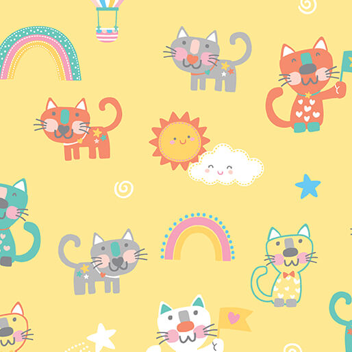 Benartex Twinkle Comfort Flannel the cats meow yellow cotton flannel by the yard