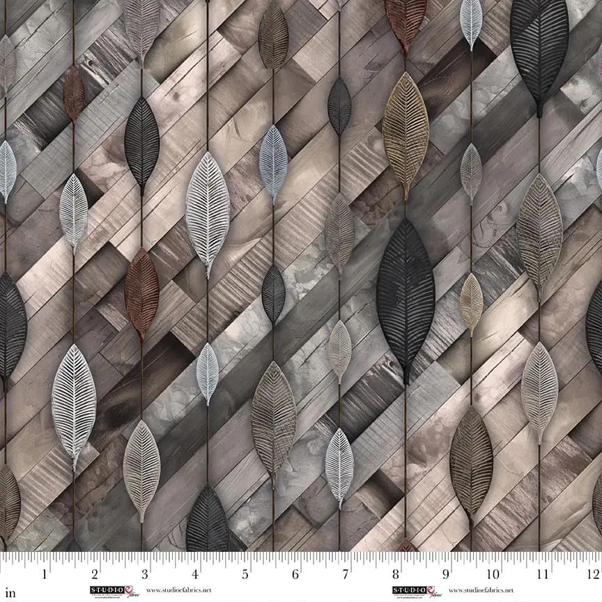 Umber Iron Leaves Out of the Woodwork Cotton 44"/45" Fabric Per Yard Studio E Fabrics