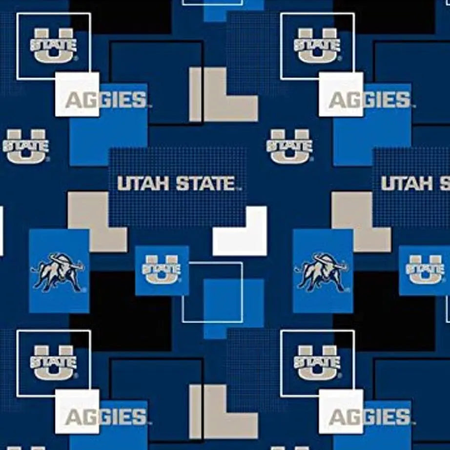 Sykel Utah State Aggies block print licensed collegiate quilting cotton by the yard