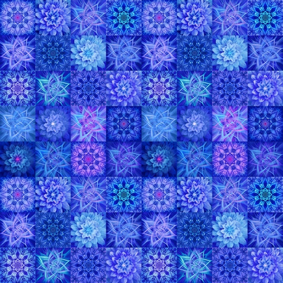 Dream Big Tiles Indigo Cotton 44"/45" Fabric Per Yard
