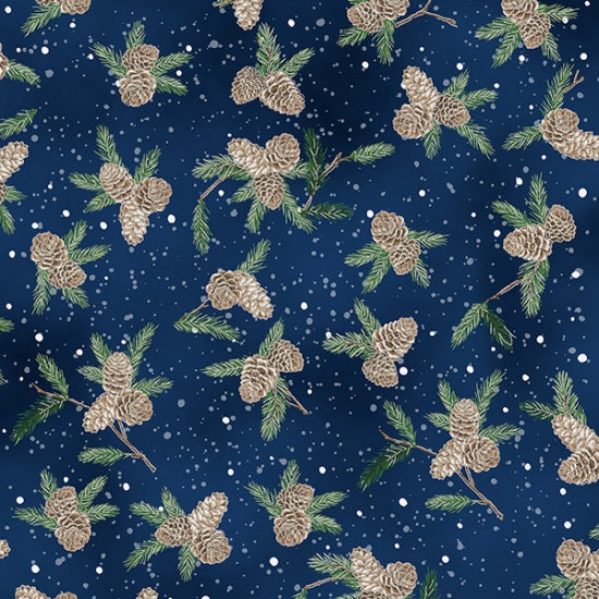 Whispering Woods Navy Silver Metallic Birch Trees Cotton 43"/44" Fabric Per Yard