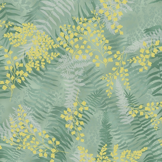 Eucalyptus-Gold Chickadee Cheer 43"/44" Fabric Per Yard