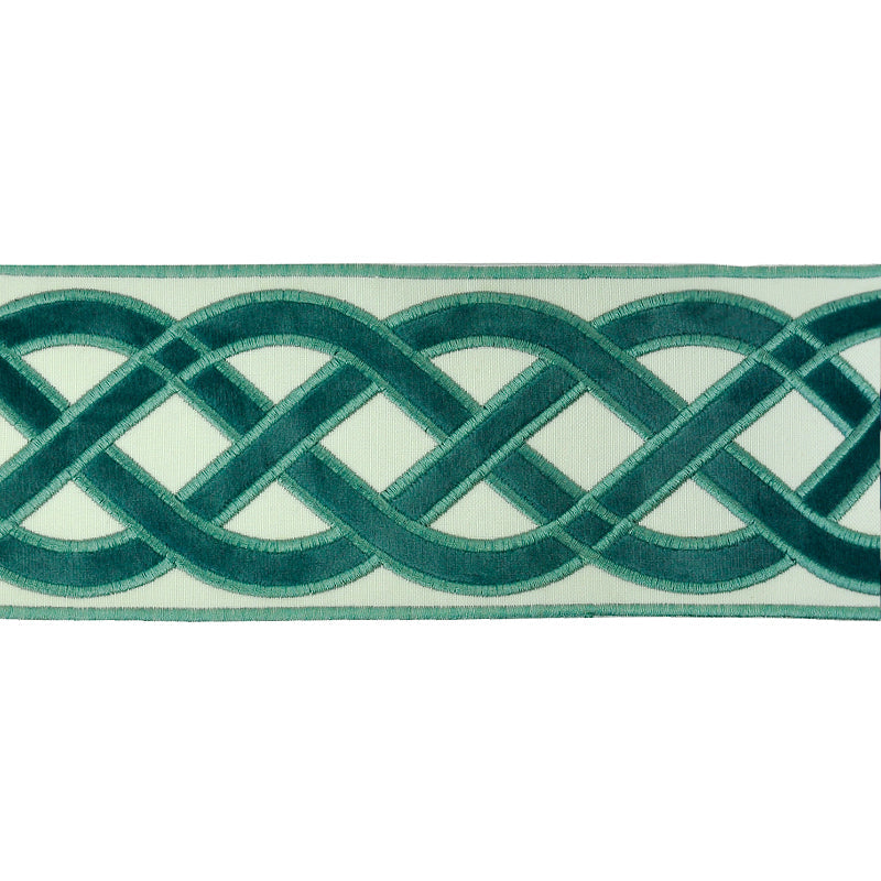 Velvet Embossed Decorative Trim Tape - 3 3/4" Width (25 Yard Roll) - BR-7526-33 Turquoise/Beige