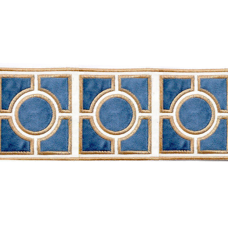 Velvet Embossed Decorative Trim Tape - 4" Width (23-30 Yard Roll) - BR-7336-WB Williamsburg Blue/Beige